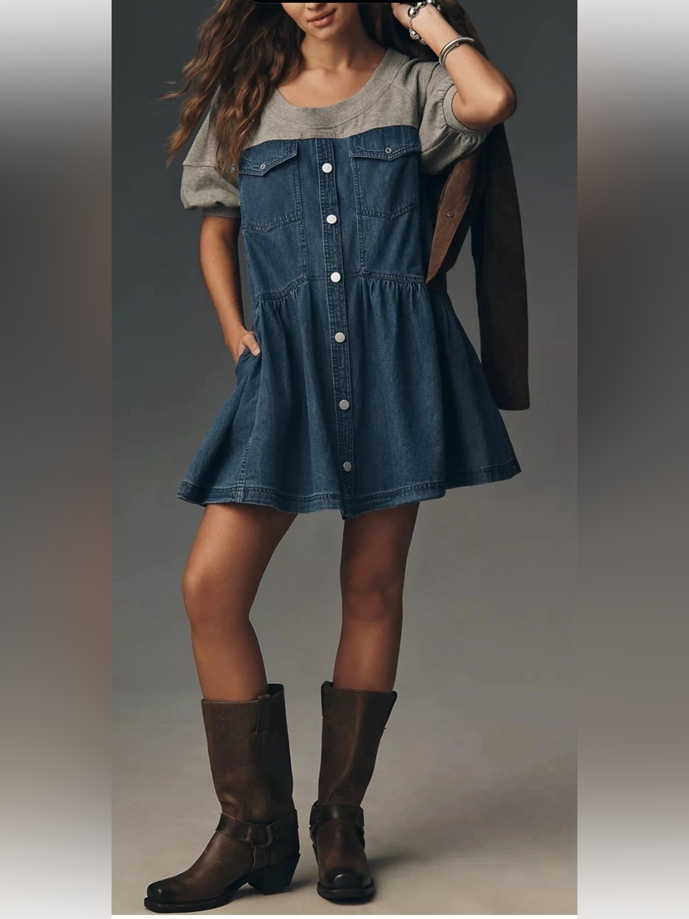 Pilcro Denim Sweatshirt Twofer Swing Dress XL - Picture 4 of 7